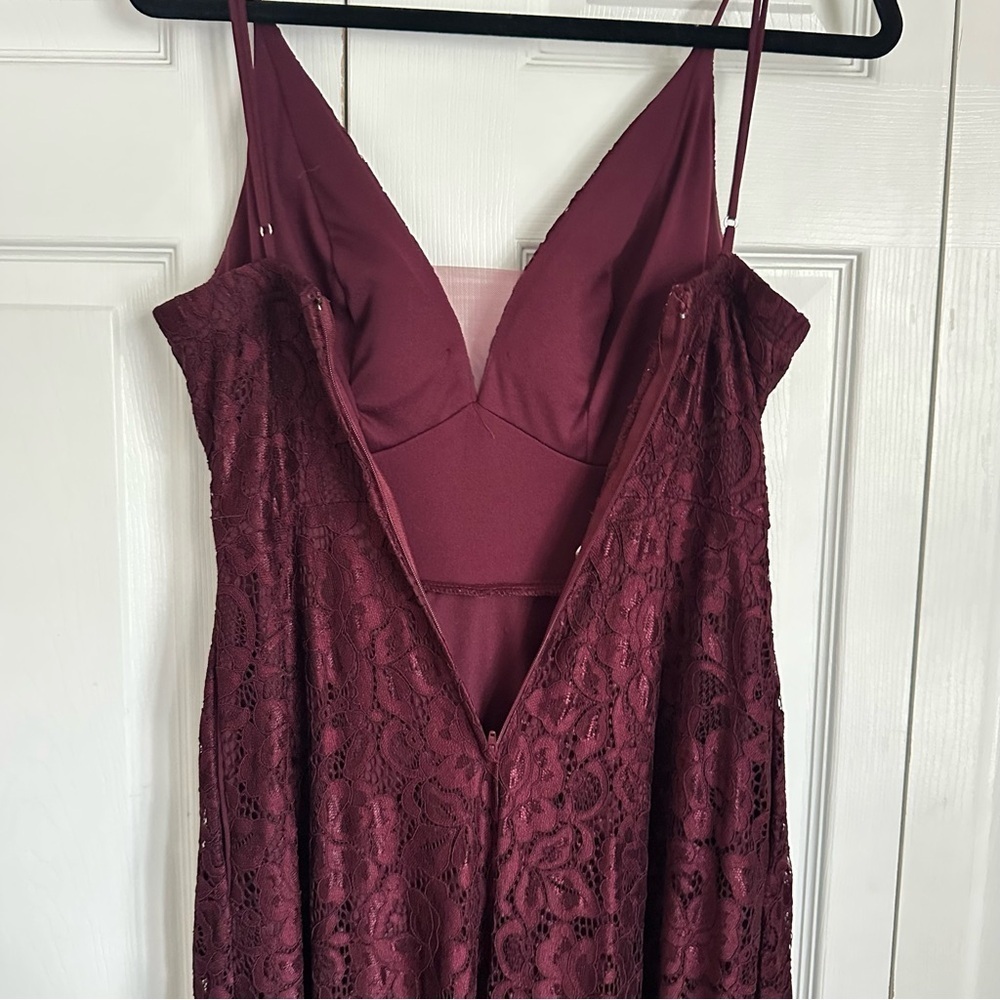 DB Studio Dress Womens 4 Wine Lace Hi-Low V-Neck Spaghetti Strap Whimsigoth Prom - Picture 4 of 11